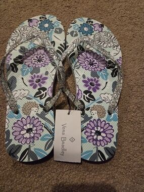 Vera Bradley Blue and Purple Floral Flip Flops - Women's